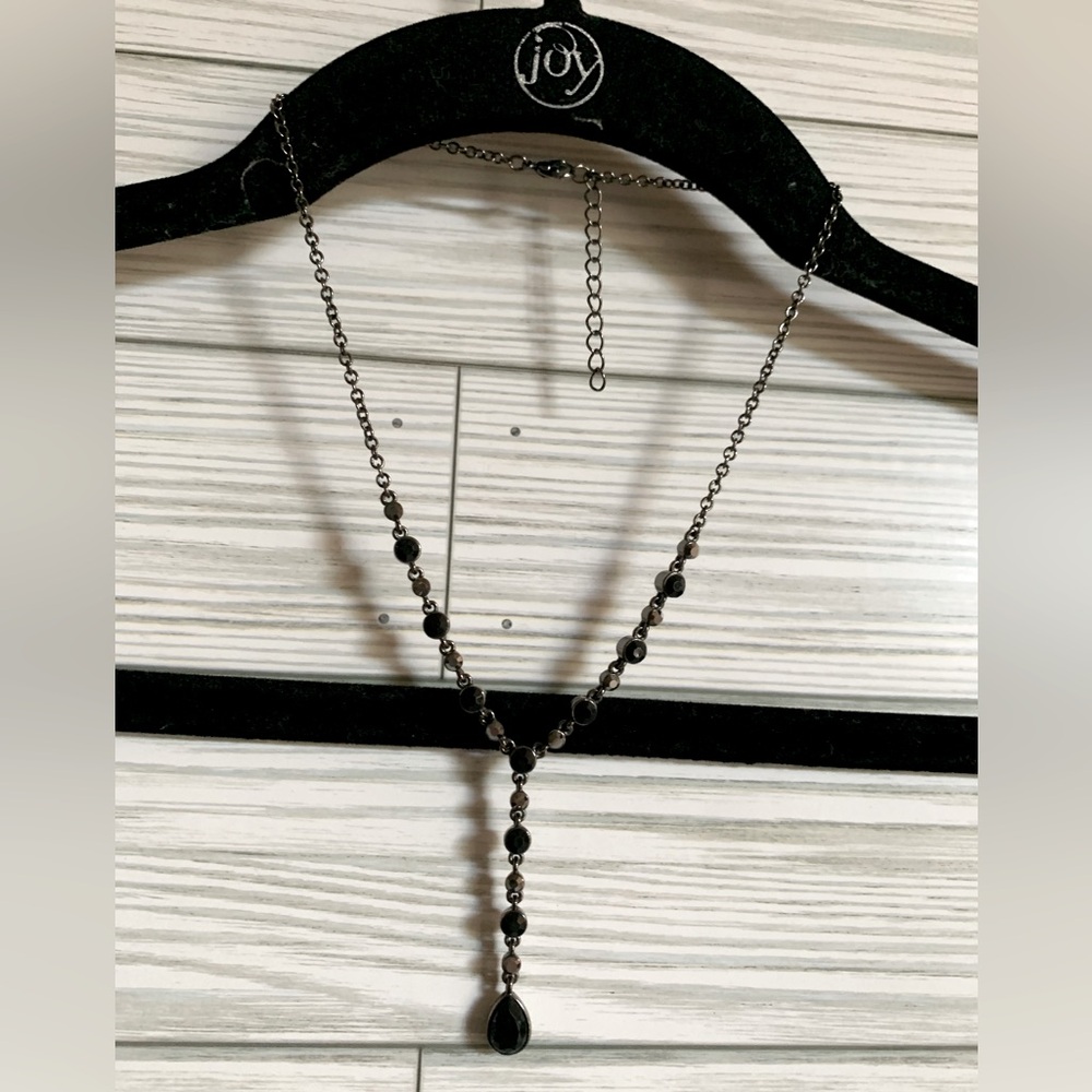 Black metal finish Black rhinestone stone Necklace